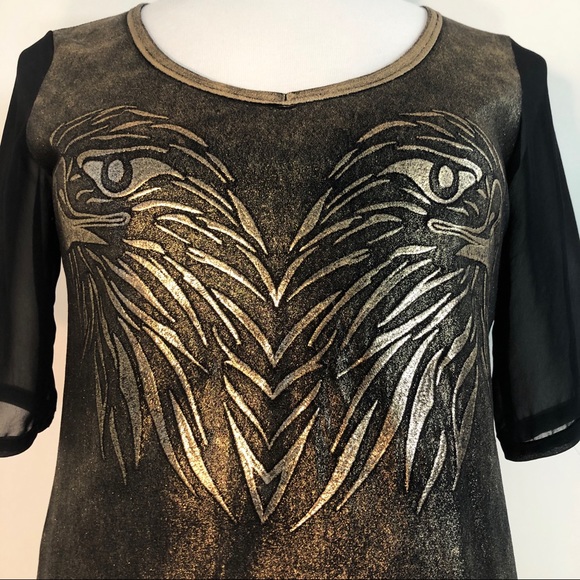 Gold and Black Metallic Graphic Blouse - Picture 2 of 6